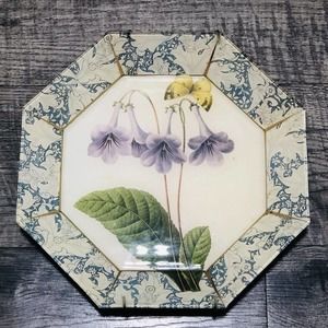 Marye Kelley Decoupage 10” Floral Plate Bluish Flowers Signed *Replacement* A1
